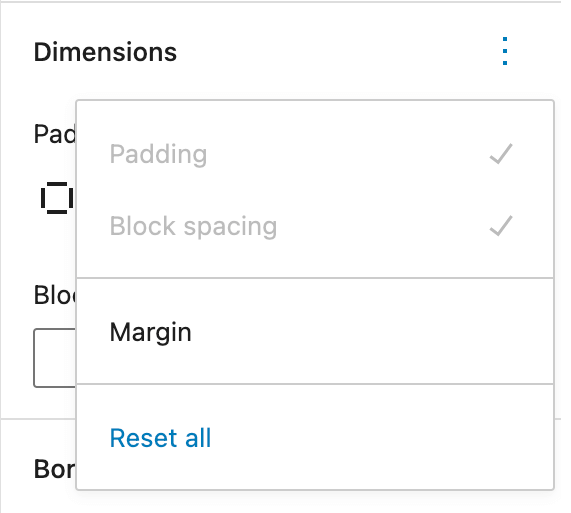 A screenshot of all available Dimension settings.